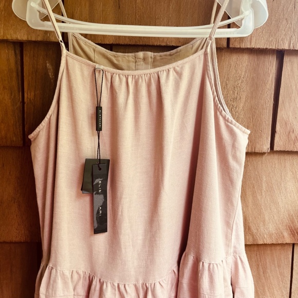 Elie Tahari Tiered Linen-Blend Midi Dress Baige Sundress Size M - Picture 14 of 16